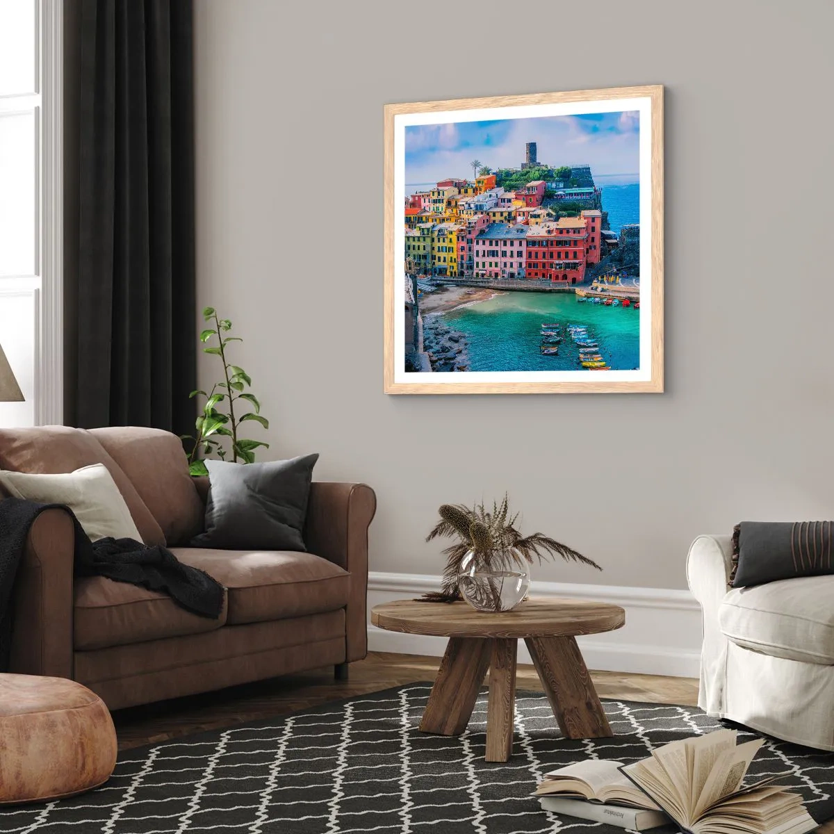 Pôster com moldura de carvalho claro - Cidade mágica mediterrânea - 50x50 cm