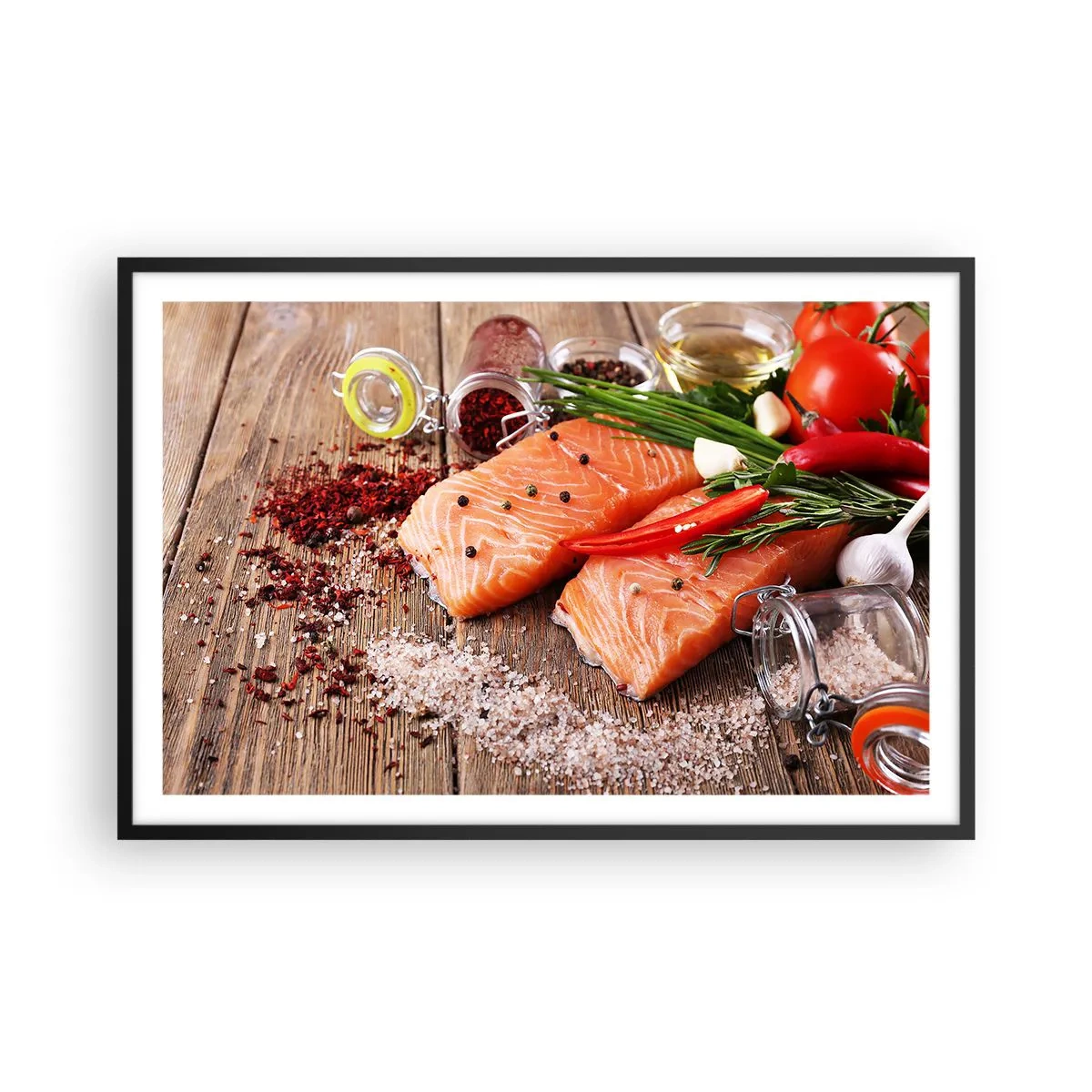 Pôster com moldura preta - Aventura norueguesa na cozinha - 91x61 cm