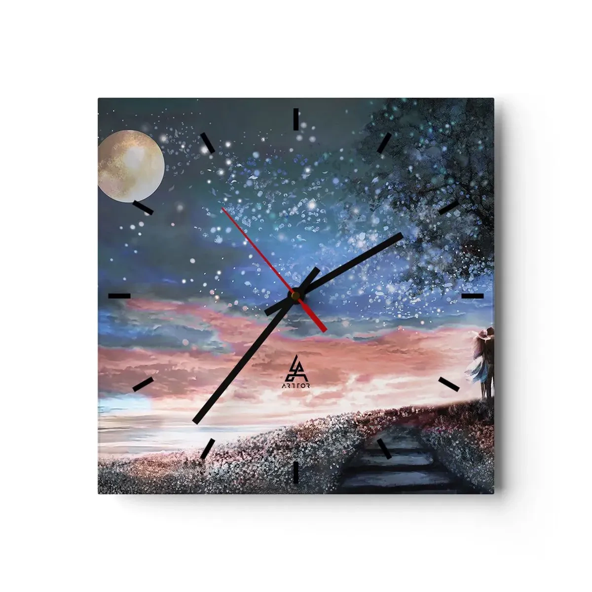 Relógio de parede - Relógio em vidro - Espetáculo estrelado - 30x30 cm