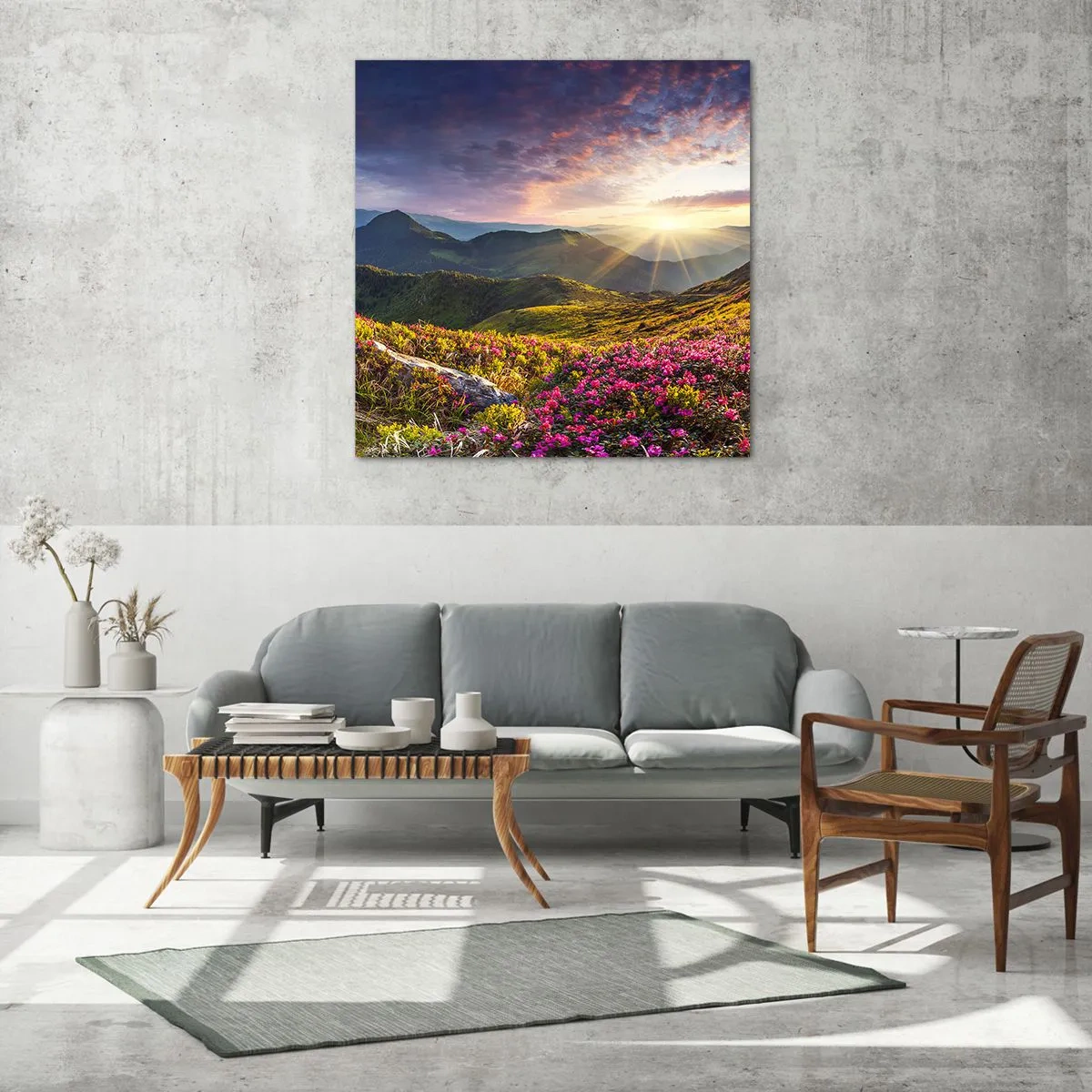 Quadro em vidro - A frescura de uma manhã nas montanhas - 40x40 cm