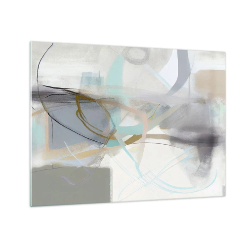 Quadro em vidro - Uma abstração nebulosa com detalhes em pastel e grafite. - 70x50cm - Abstração enevoada - Decoração de parede moderna para a sala de estar e quarto ARTTOR