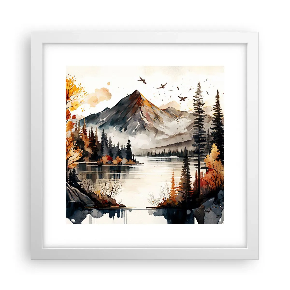 Pôster em moldura branca - Outono dourado nas montanhas - 30x30 cm