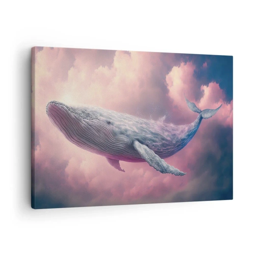 Quadro em tela - Uma baleia flutuando nas nuvens ao pôr do sol - 70x50cm - Esfregue seus olhos - Decoração de parede moderna para a sala de estar e quarto ARTTOR