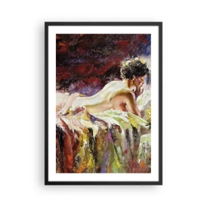 Pôster com moldura preta - Nu artístico de uma mulher em um ambiente colorido - 50x70cm - Vênus pensativa - Decoração de parede moderna para a sala de estar e quarto ARTTOR