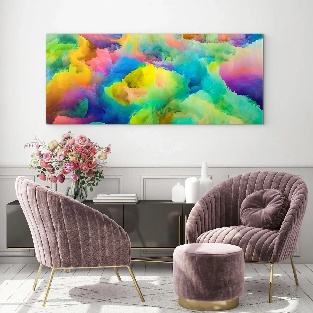 Quadro em vidro - Penugem arco-íris - 120x50 cm