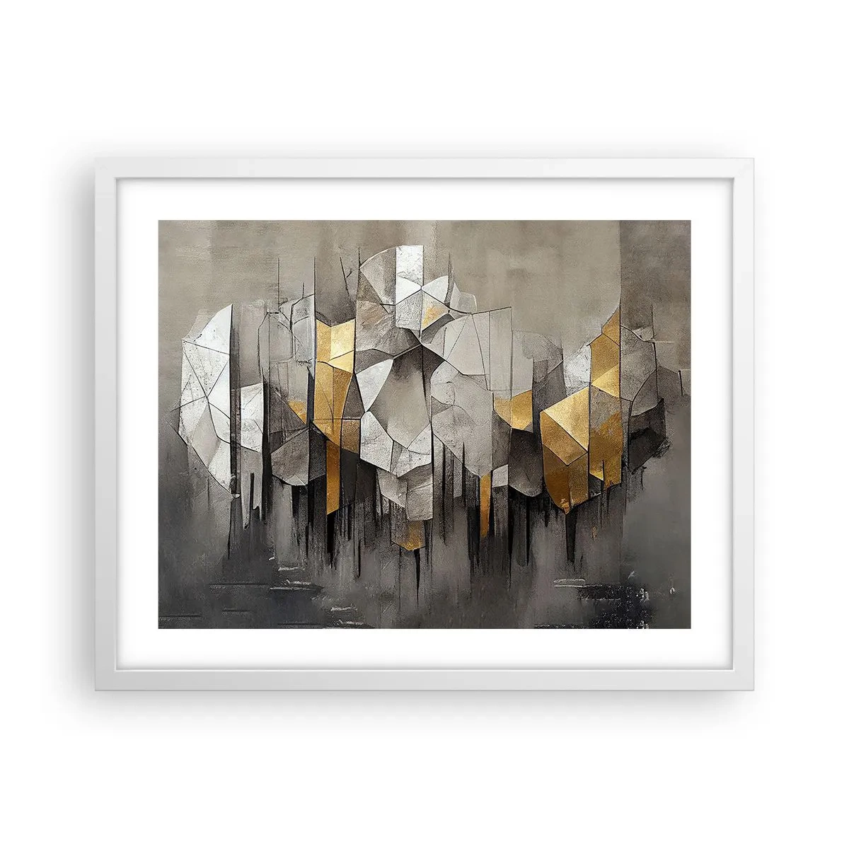 Pôster em moldura branca - Composição de gelo e luz - 50x40 cm