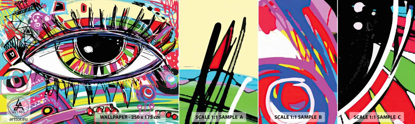 Amostra de papel de parede autocolante Deluxe Sticker - Olho colorido - alma colorida - Abstração, Olho, Gráficos - 100x30 cm