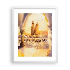 Pôster em moldura branca - Pôr do sol na praça do mercado de Cracóvia - 40x50 cm