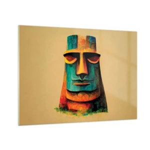 Quadro em vidro - Um retrato colorido inspirado em uma estátua de pedra em um fundo bege. - 70x50cm - Escultórico e simpático - Decoração de parede moderna para a sala de estar e quarto ARTTOR