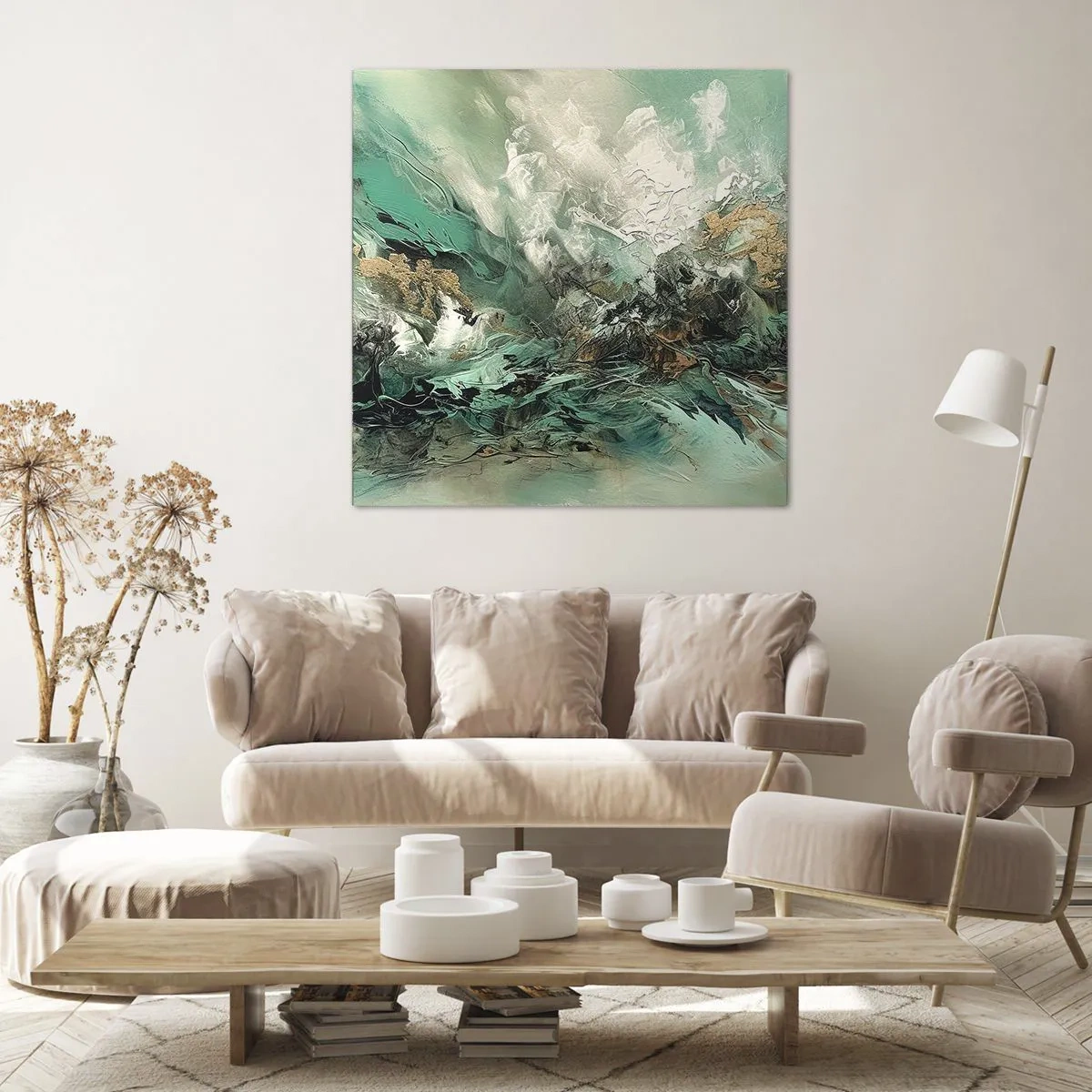 Quadro em tela - Surf esmeralda e preto - 50x50 cm