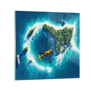 Quadro em vidro - Compre uma ilha para si - 70x70 cm