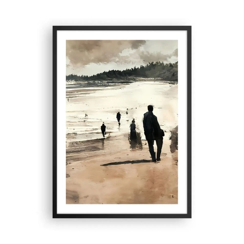 Pôster com moldura preta - Um passeio na praia em cores nostálgicas - 50x70cm - Convocados - Decoração de parede moderna para a sala de estar e quarto ARTTOR