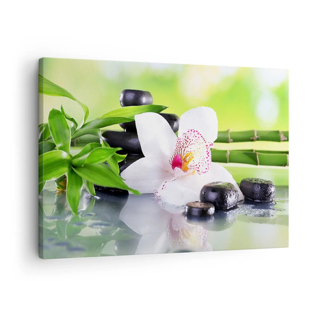 Quadro em tela - Orquídea, pedras e bambu em uma composição harmoniosa de spa - 70x50cm - Frescor e vigor - Decoração de parede moderna para a sala de estar e quarto ARTTOR