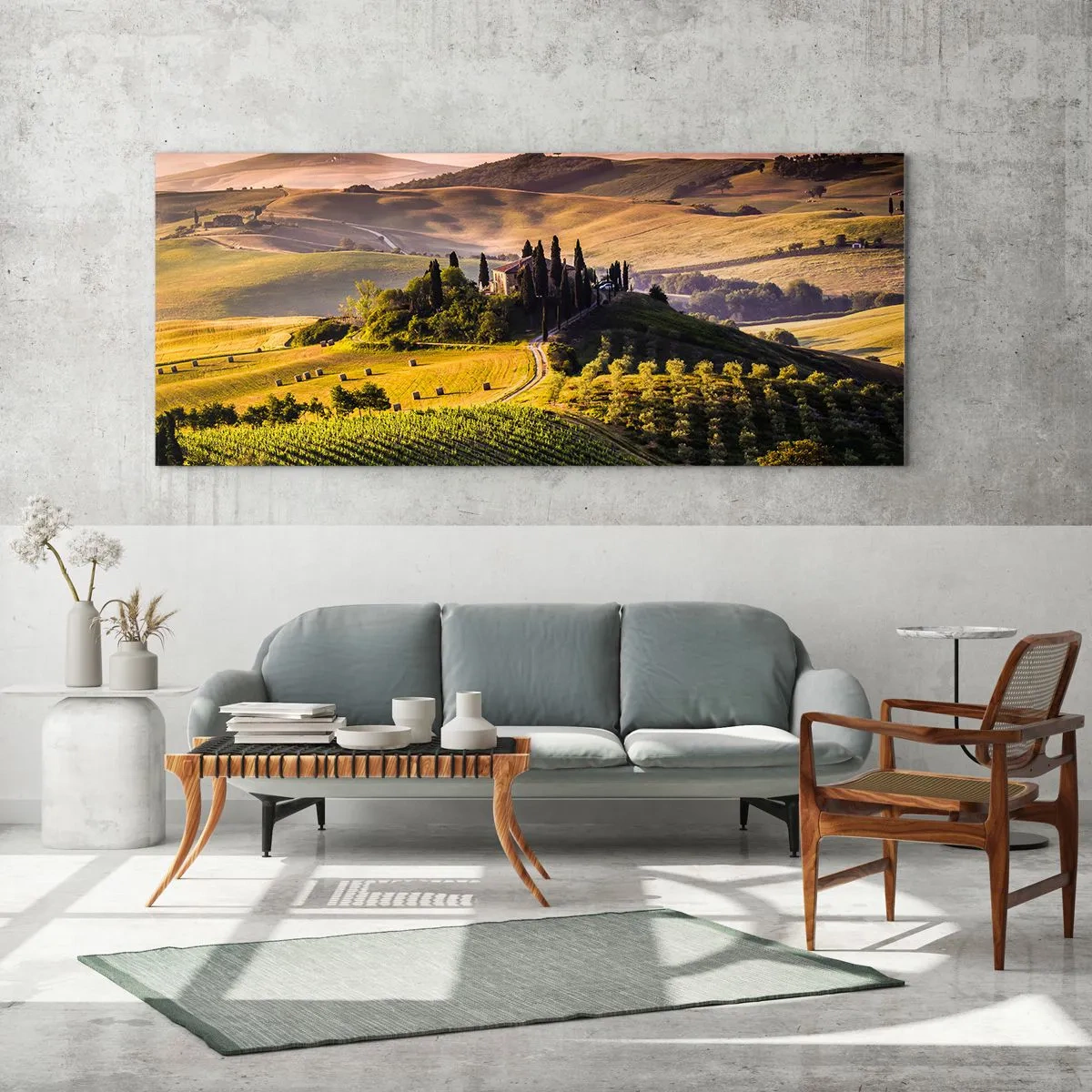 Quadro em vidro - Arcádia - Paisagem toscana - 120x50 cm