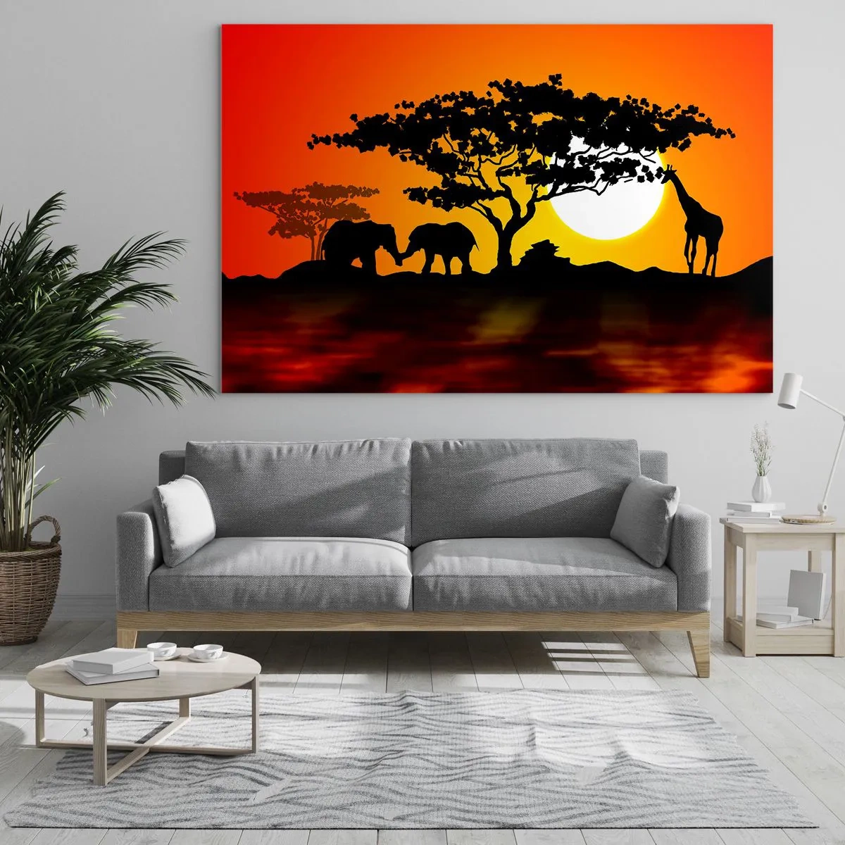 Quadro em vidro - Encontro na savana - 120x80 cm
