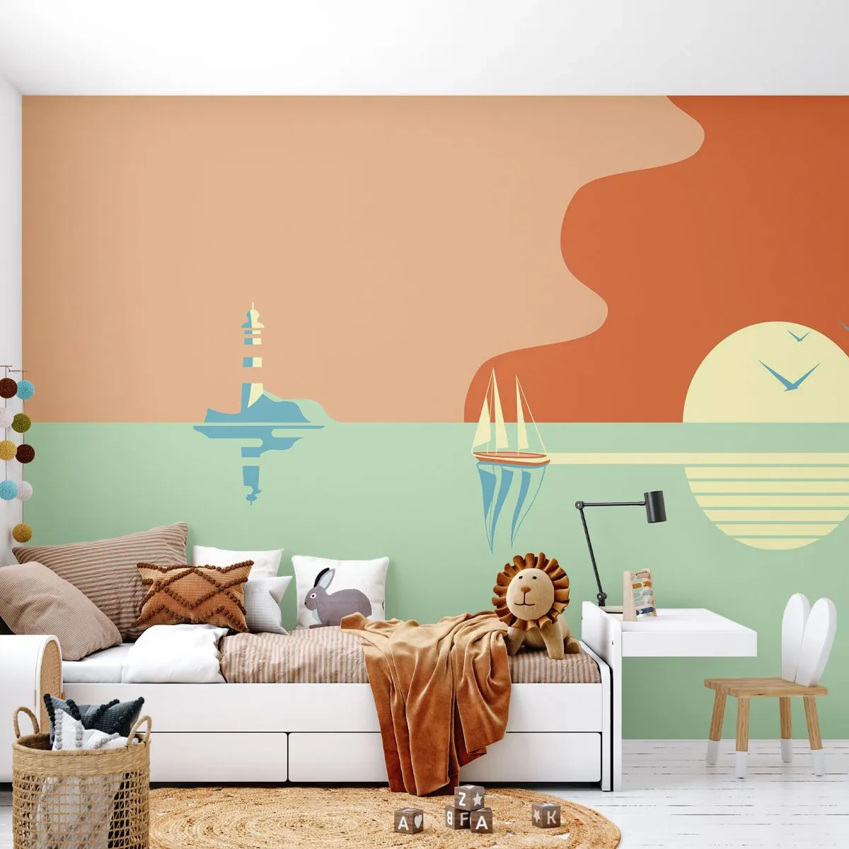 Papel de Parede Premium Canvas - Uma paisagem marítima perfeita - Abstração, Veleiro, Lanterna - 150x105 cm