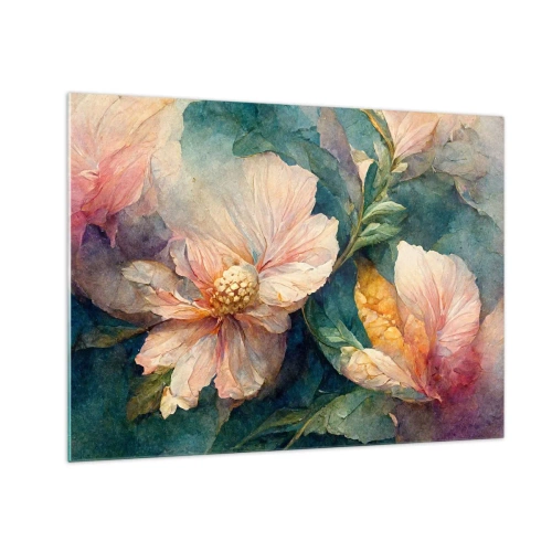 Quadro em vidro - Flores delicadas em tons pastel de aquarela - 70x50cm - Apenas sutileza - Decoração de parede moderna para a sala de estar e quarto ARTTOR