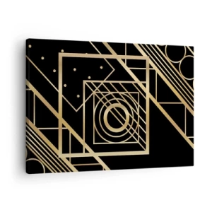 Quadro em tela - Padrões geométricos dourados em um fundo preto - 70x50cm - Geometria dourada - Decoração de parede moderna para a sala de estar e quarto ARTTOR