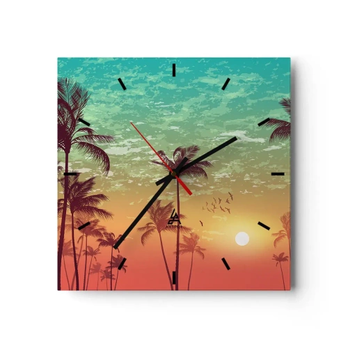 Relógio de parede - Relógio em vidro - Climas tropicais - 30x30 cm