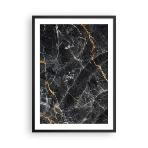 Pôster com moldura preta - Mármore preto com sutis veios dourados em uma moldura elegante - 50x70cm - A vida interior da pedra - Decoração de parede moderna para a sala de estar e quarto ARTTOR