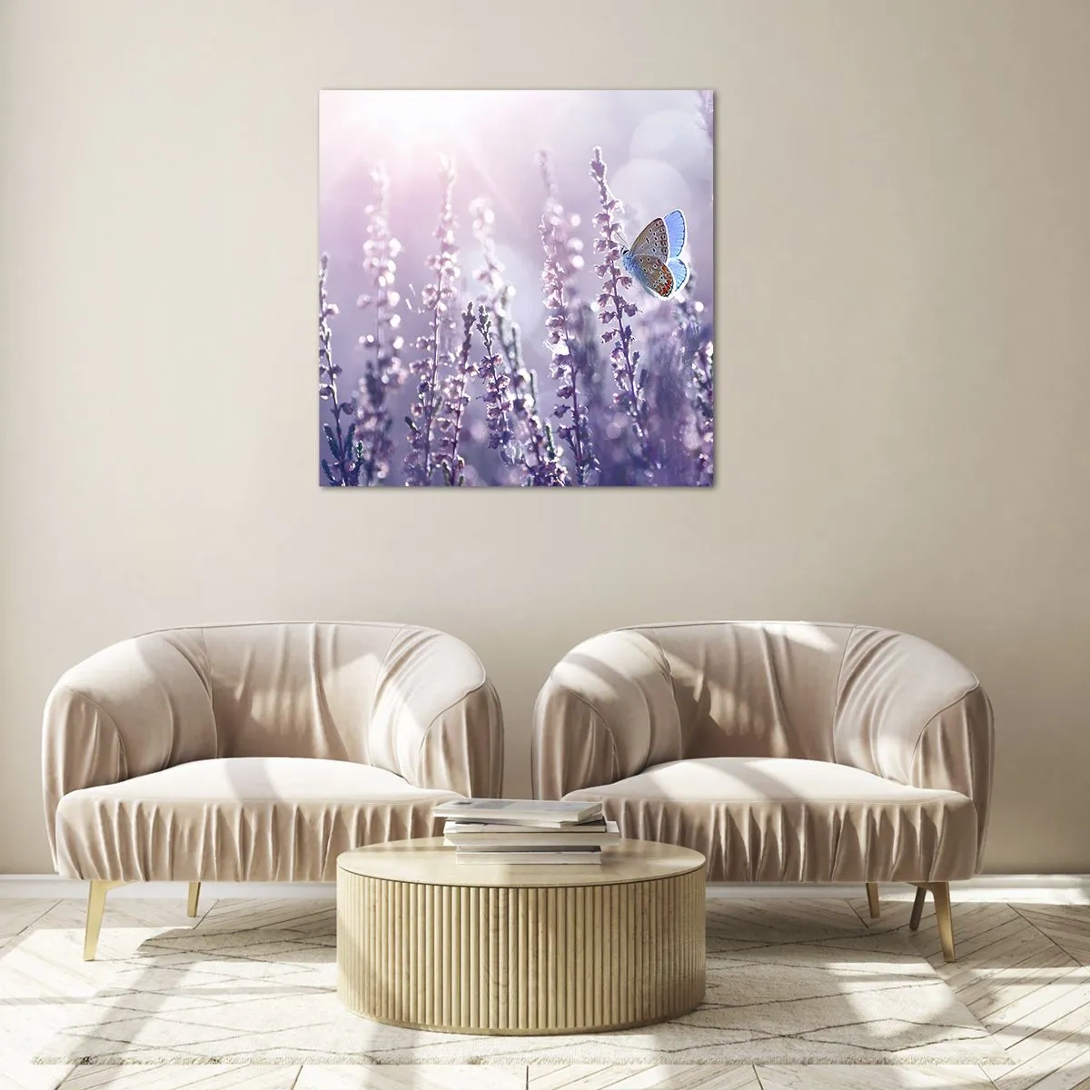 Quadro em vidro - O beijo da borboleta - 30x30 cm