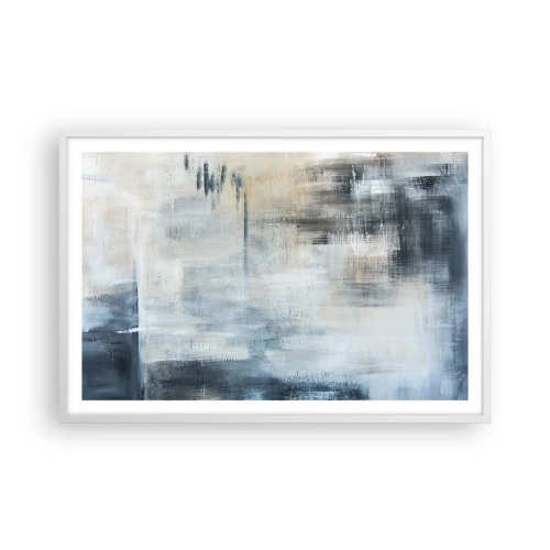 Pôster em moldura branca - Atrás da cortina azul - 91x61 cm