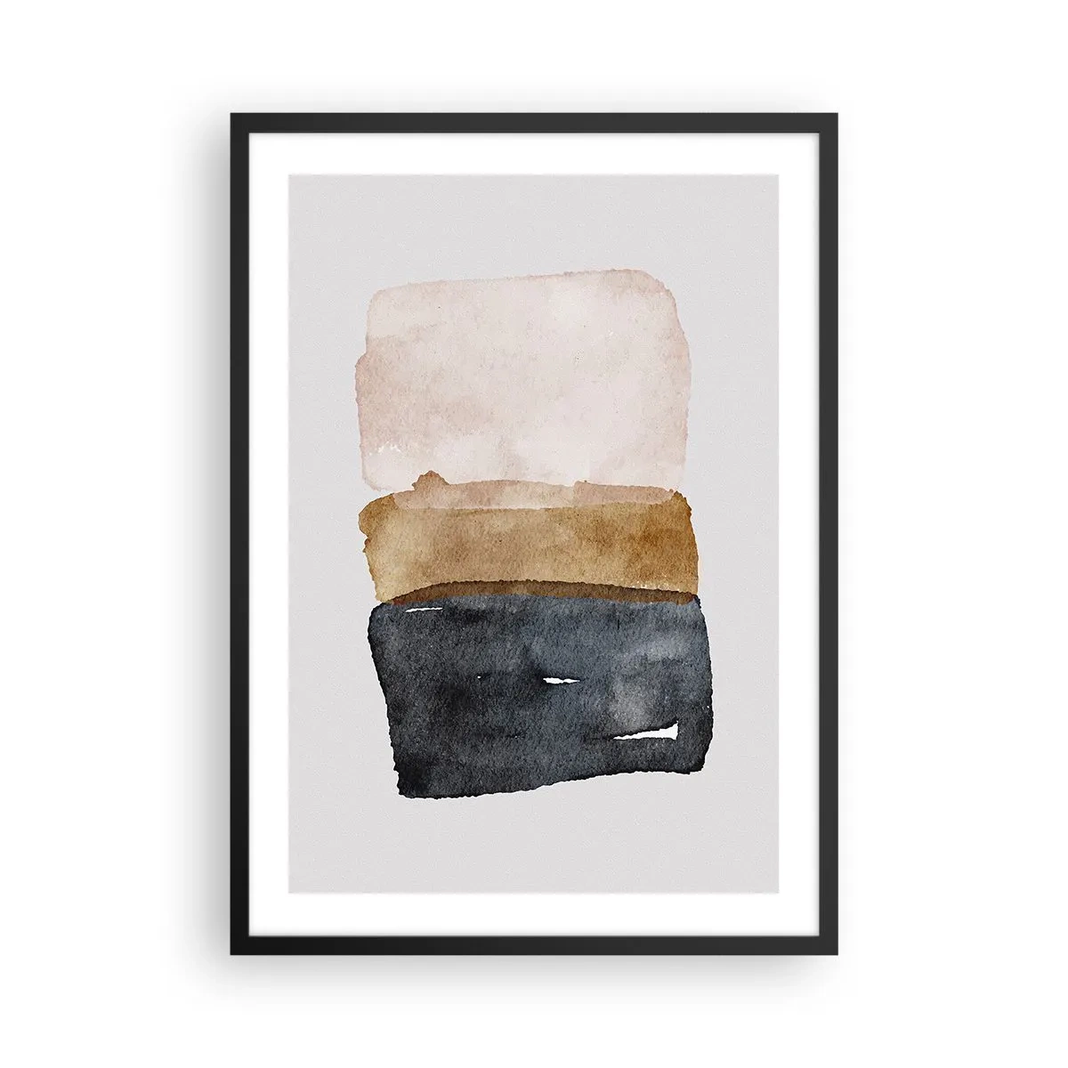 Pôster com moldura preta - Aquarela abstrata em tons terrosos - 50x70cm - Composição das cores da terra - Decoração de parede moderna para a sala de estar e quarto ARTTOR