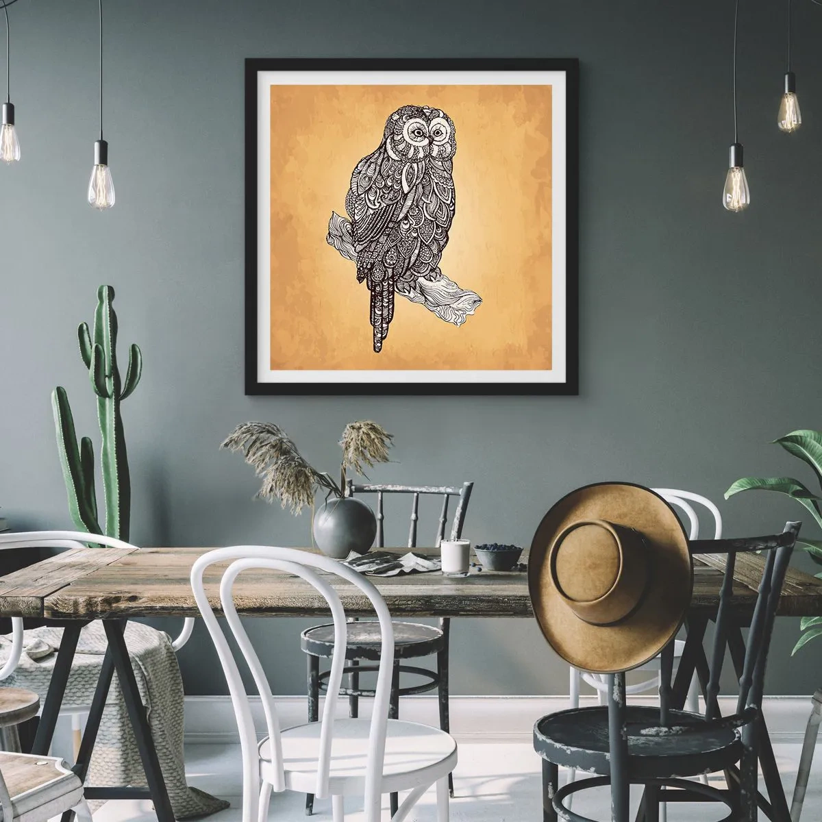 Pôster com moldura preta - Ornamentos intrincados de sabedoria - 60x60 cm