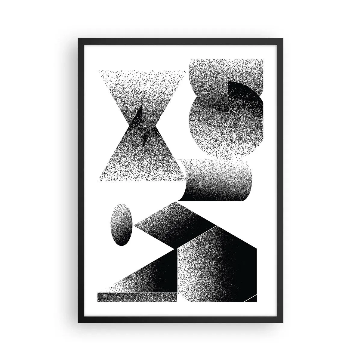 Pôster com moldura preta - Composição abstrata de formas geométricas em preto e branco - 50x70cm - Ângulos e ovais - Decoração de parede moderna para a sala de estar e quarto ARTTOR