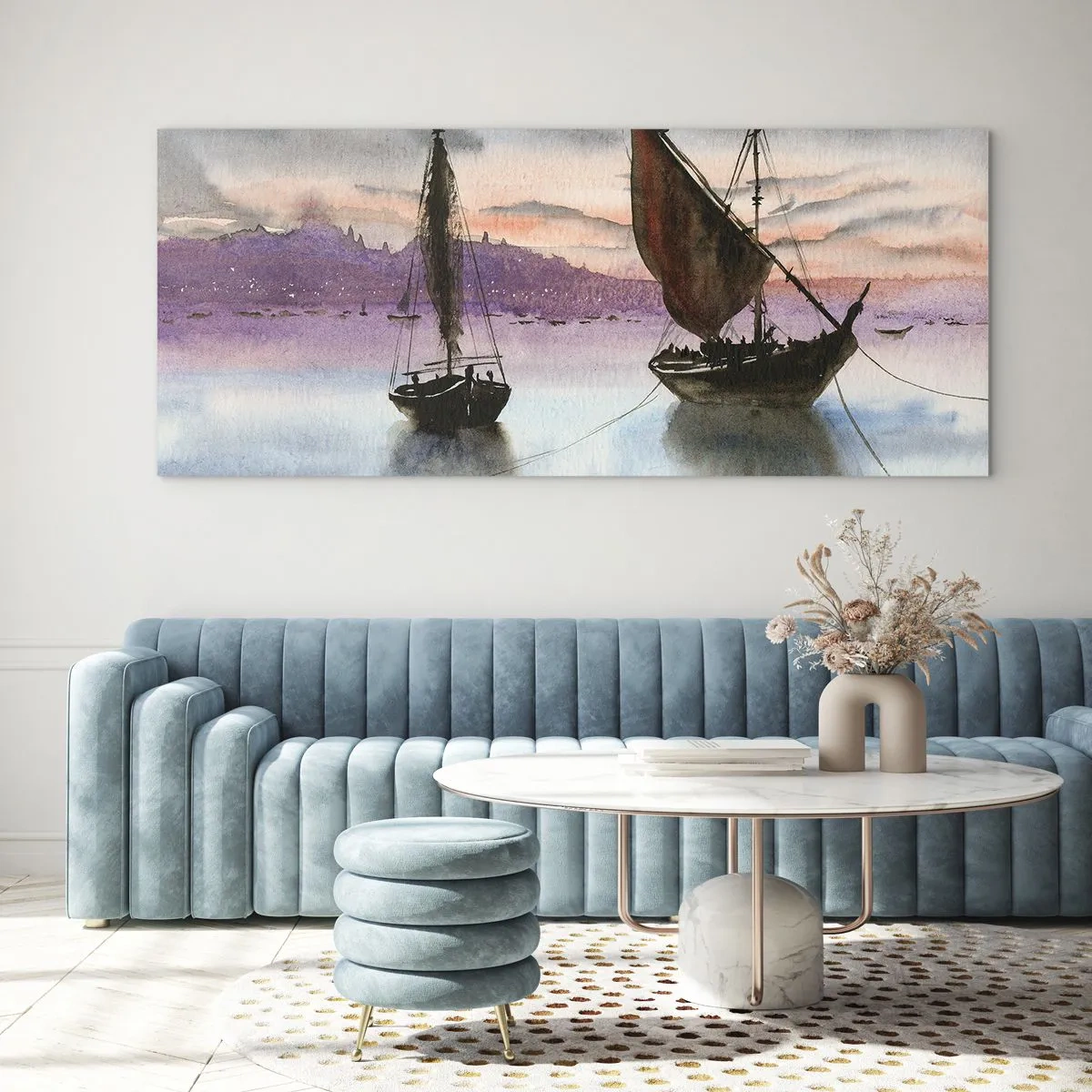 Quadro em vidro - Noite no porto - 100x40 cm