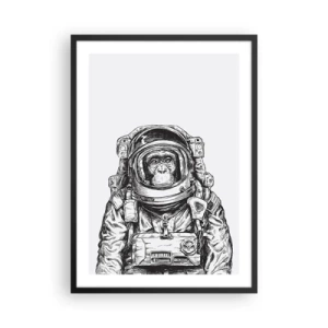 Pôster com moldura preta - Um macaco em um traje espacial em um fundo branco - 50x70cm - Evolução alternativa - Decoração de parede moderna para a sala de estar e quarto ARTTOR