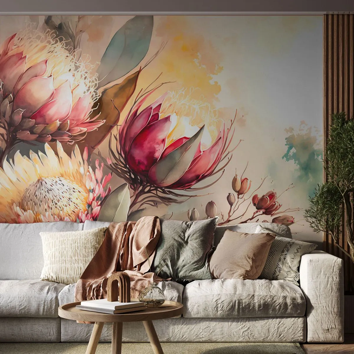 Papel de parede personalizado Premium Sand - De perfil e de frente - Flores, Art Deco, Botânica