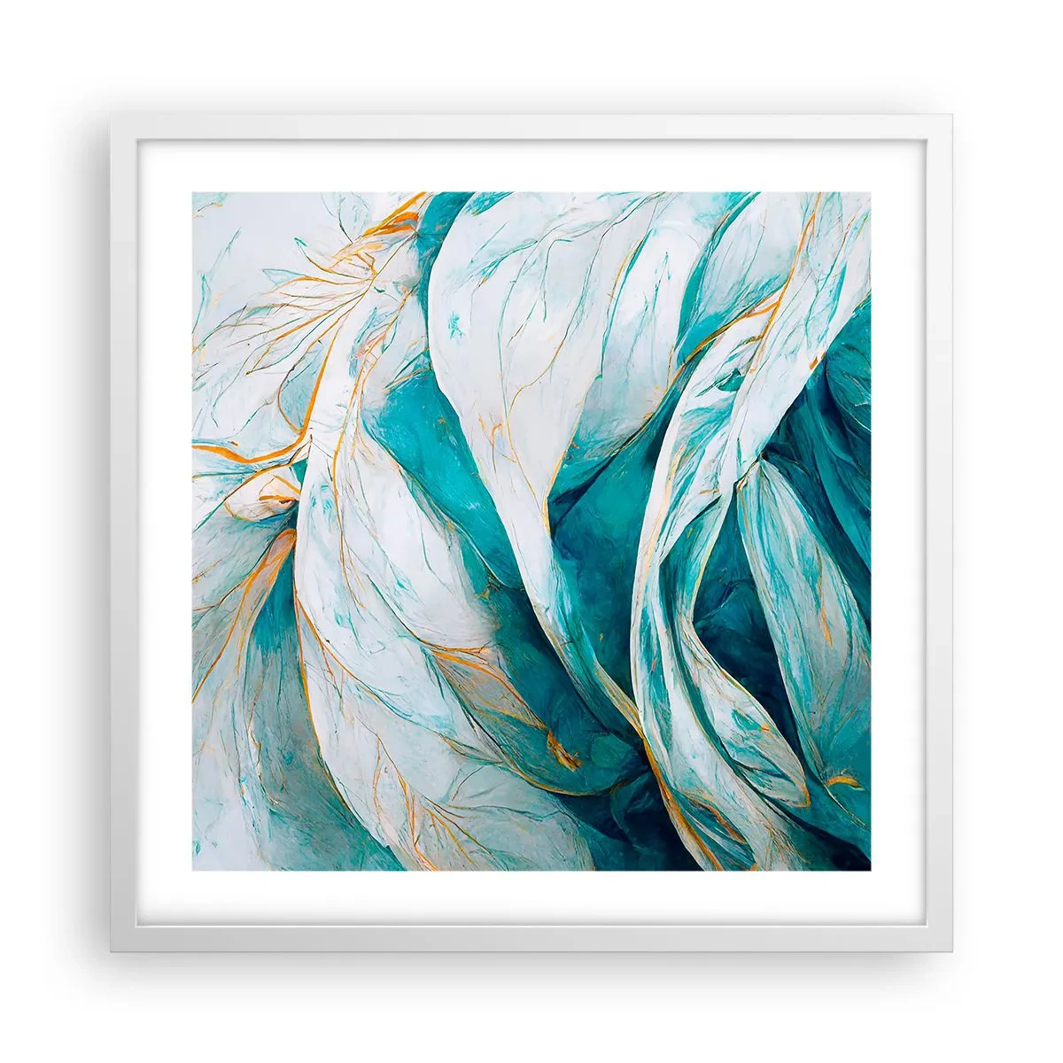 Pôster em moldura branca - Abstração azul com lema dourado - 50x50 cm