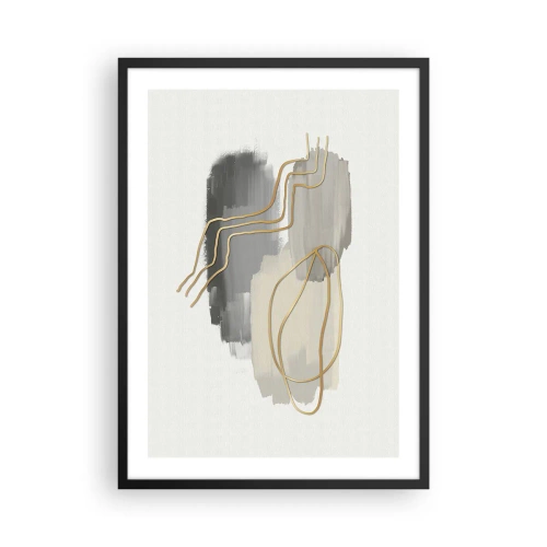 Pôster com moldura preta - Composição abstrata com linhas e manchas de tinta - 50x70cm - Duração e movimento - Decoração de parede moderna para a sala de estar e quarto ARTTOR