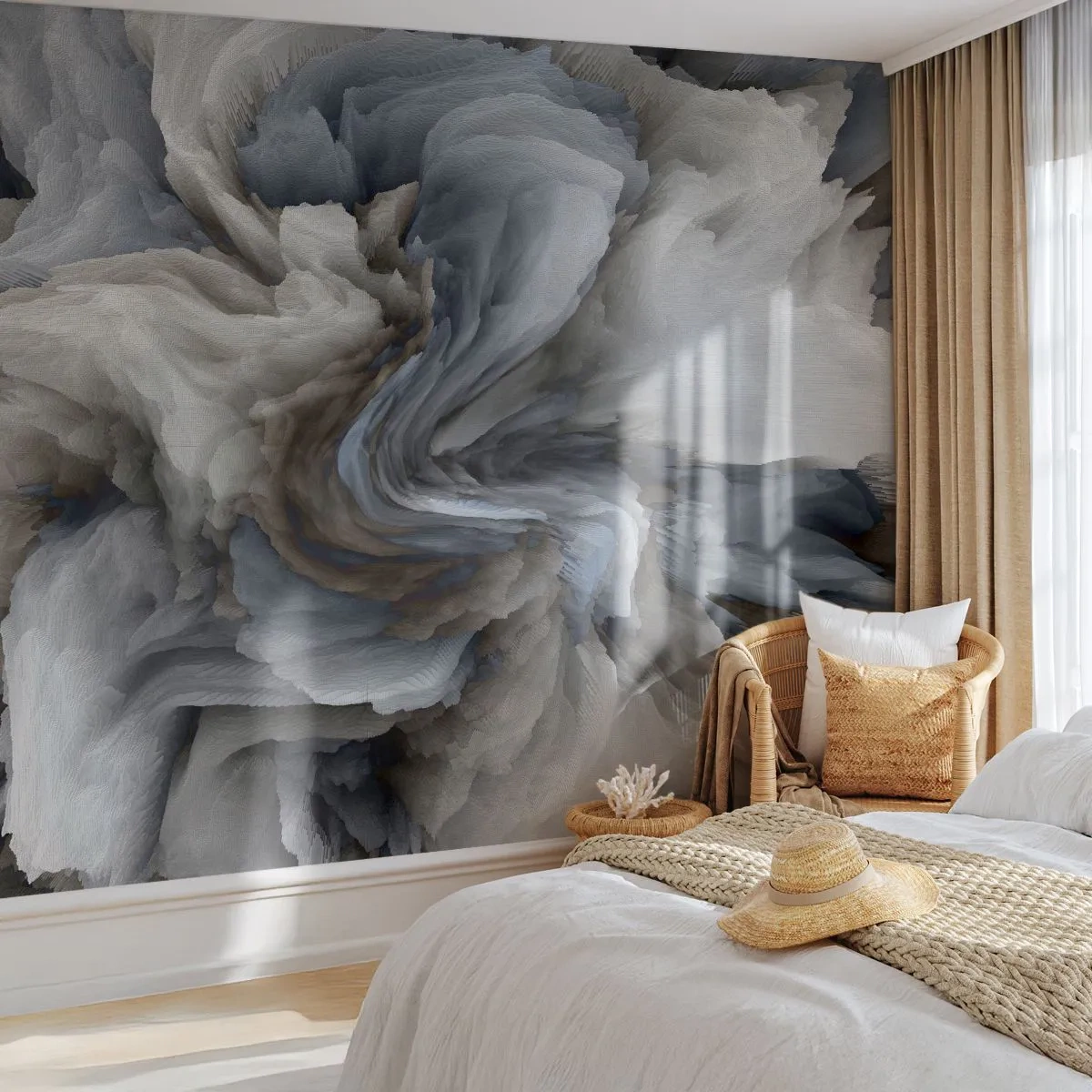 Papel de Parede Premium Canvas - Pedra e flor - 3D, Tridimensional, Pedaço - 150x105 cm