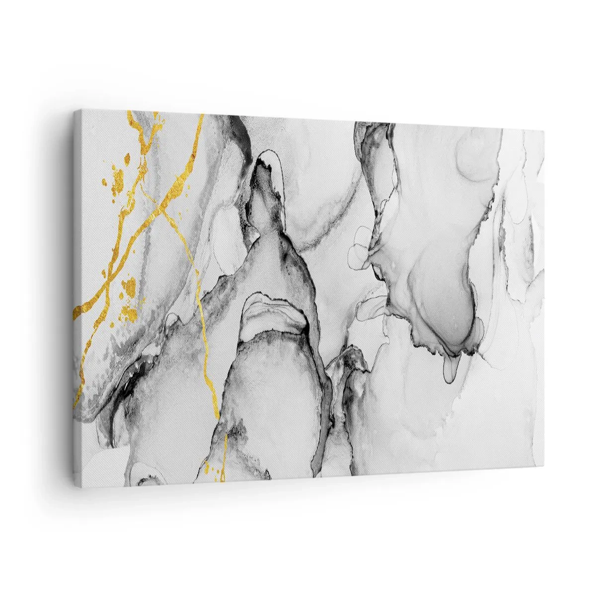 Quadro em tela - Padrões abstratos em preto e branco com detalhes dourados - 70x50cm - Composição dourada - Decoração de parede moderna para a sala de estar e quarto ARTTOR