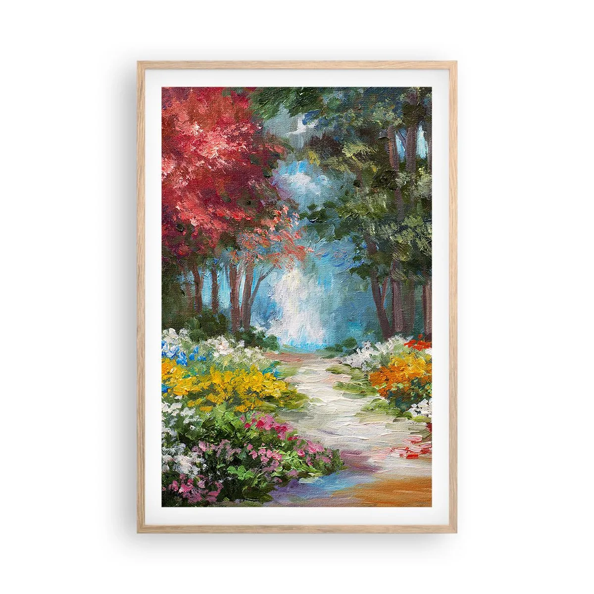 Pôster com moldura de carvalho claro - Jardim florestal, floresta florida - 61x91 cm