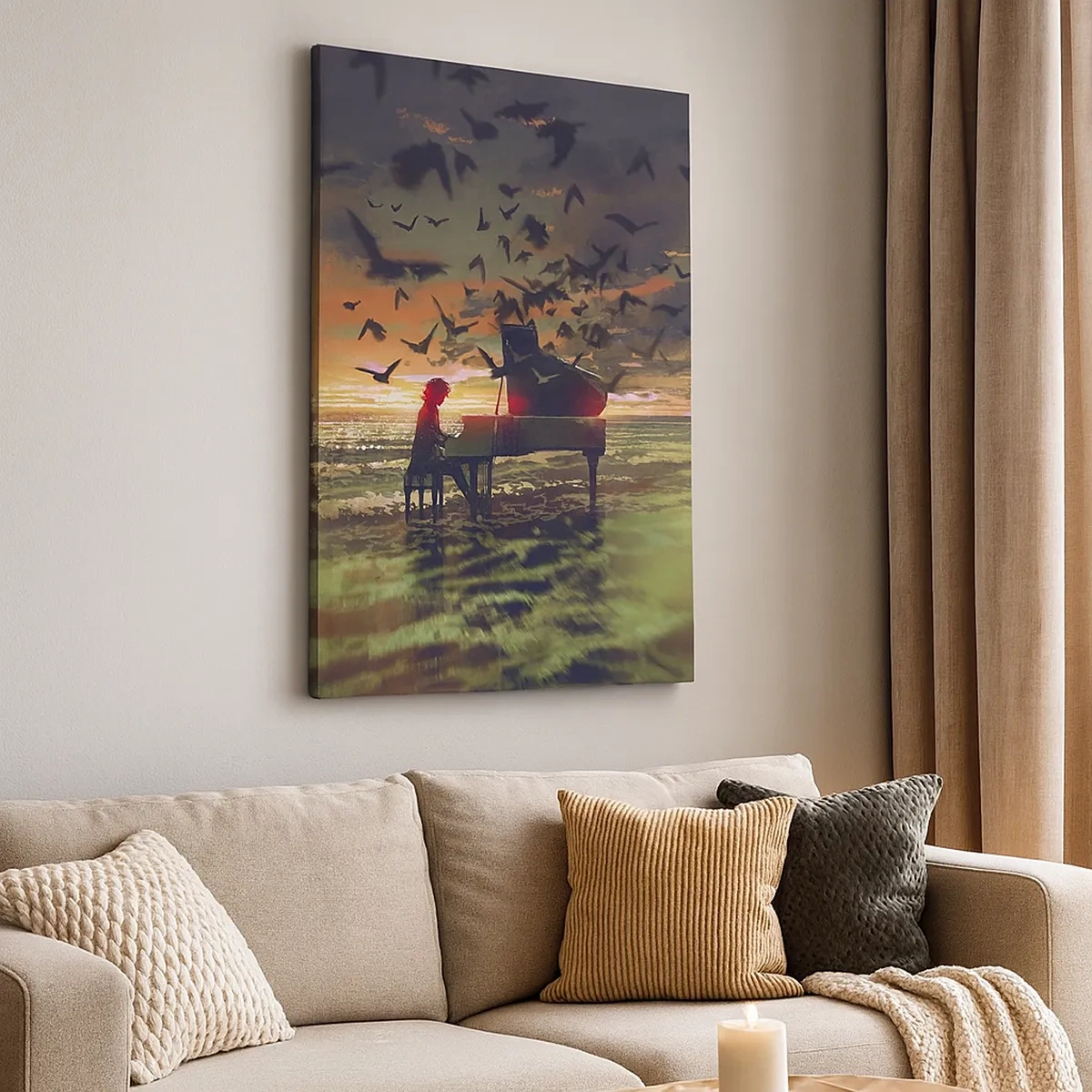 Quadro em tela - Um concerto de piano e ondas - 50x70 cm