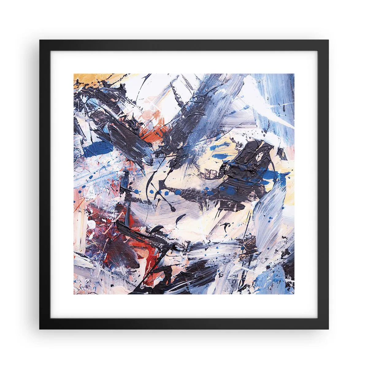Pôster com moldura preta - Dança louca da abstração - 40x40 cm