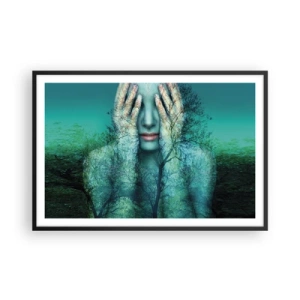 Pôster com moldura preta - Imersa em azul - 91x61 cm