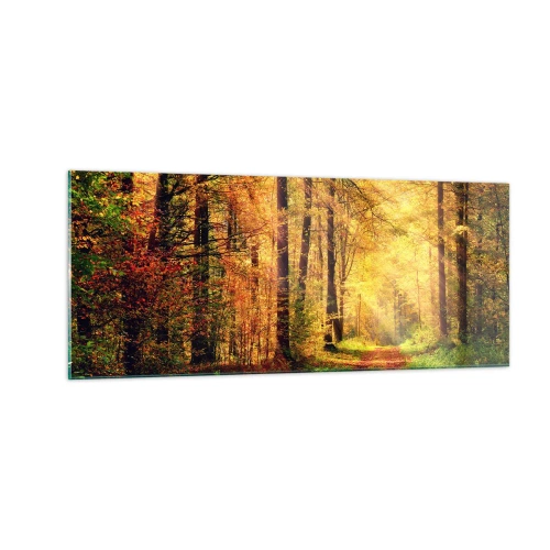 Quadro em vidro - Silêncio dourado da floresta - 100x40 cm