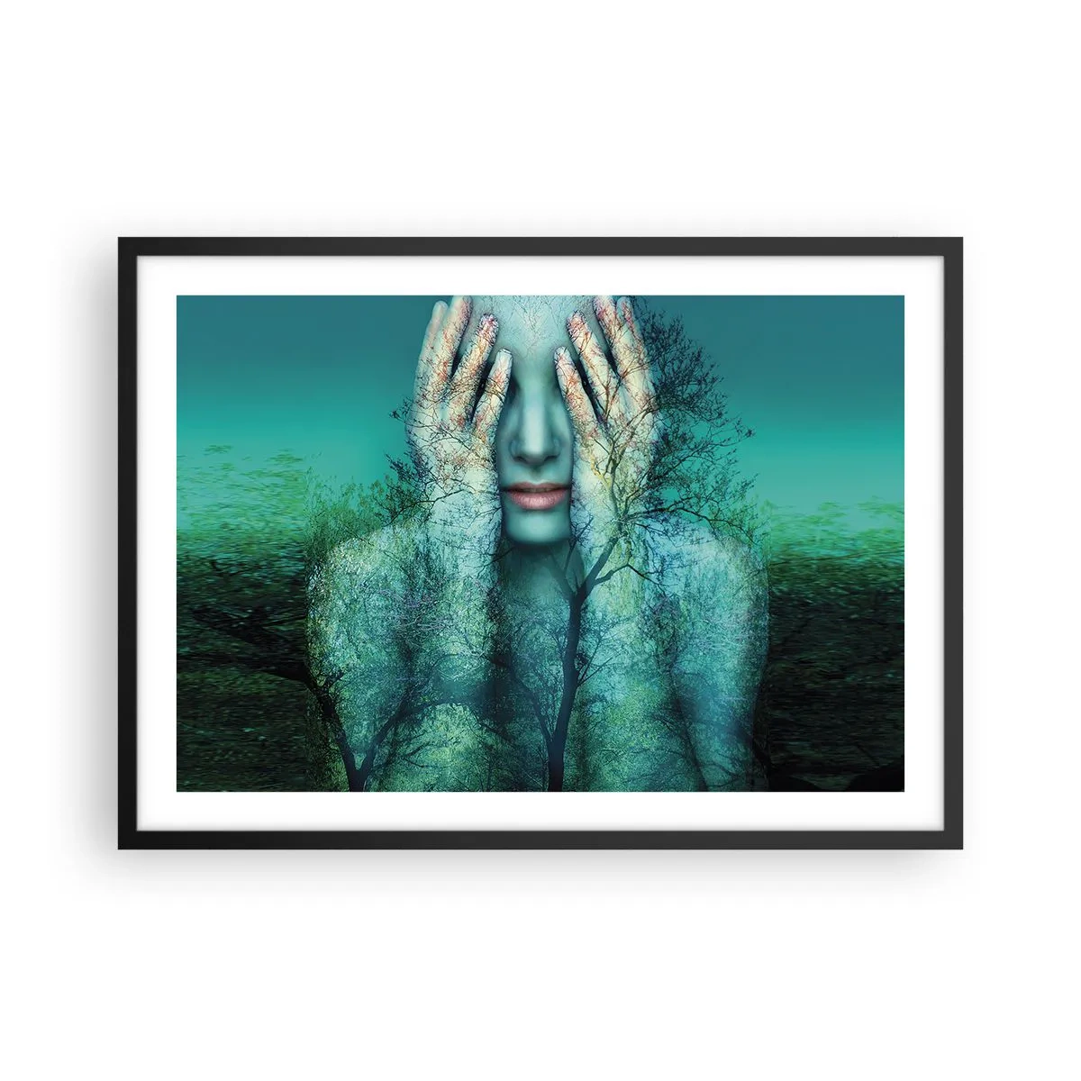 Pôster com moldura preta - Imersa em azul - 70x50 cm
