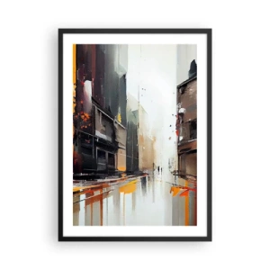 Pôster com moldura preta - Panorama abstrato da cidade em tons de cinza e laranja - 50x70cm - Dia chuvoso - Decoração de parede moderna para a sala de estar e quarto ARTTOR