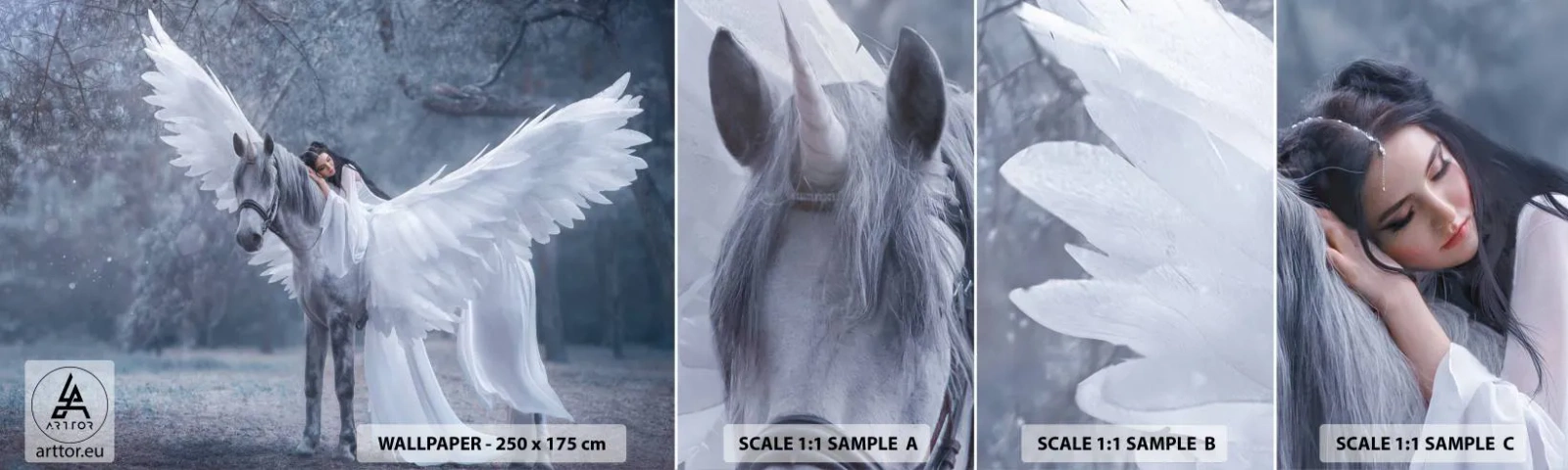 Amostra de papel de parede autocolante Deluxe Sticker - Momento inspirado - Abstração, Cavalo, Mulher - 100x30 cm