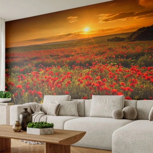 Papel de Parede Autocolante Deluxe Sticker - Entre o farfalhar da onda de prados, entre o dilúvio das flores - Paisagem, Flores, Papoilas - 100x70 cm
