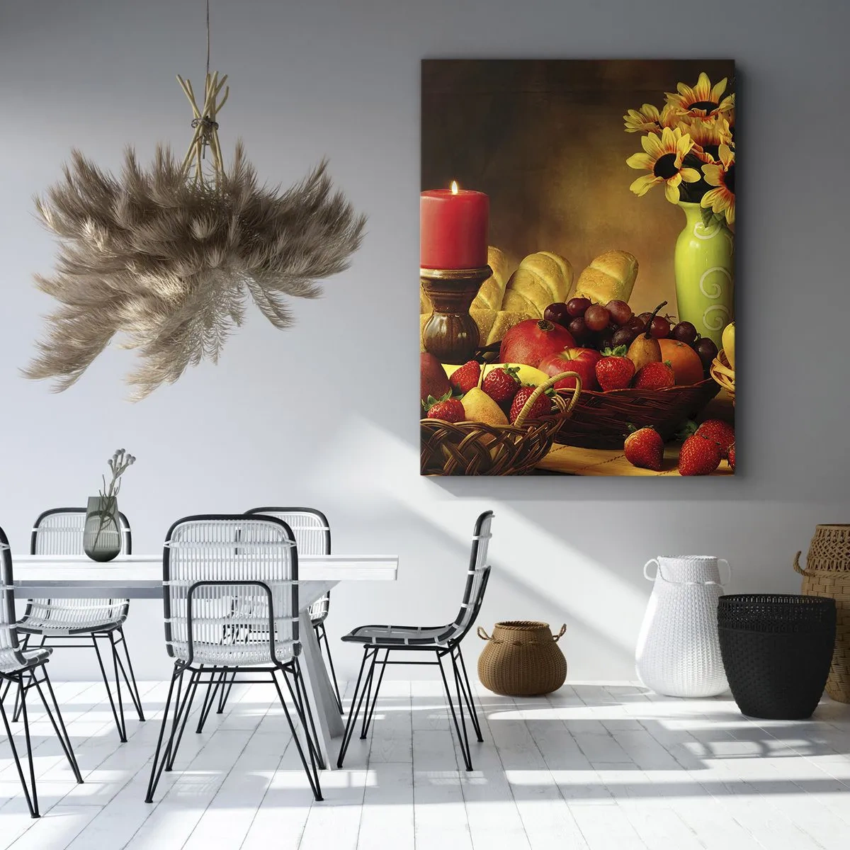 Quadro em tela - Natureza morta com pão e fruta - 70x100 cm