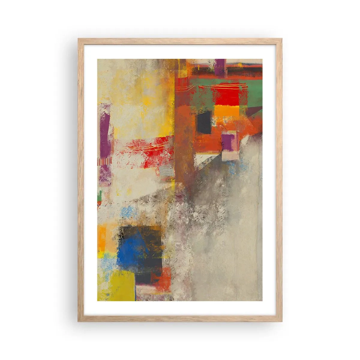 Pôster com moldura de carvalho claro - Geometria das cores - 50x70 cm