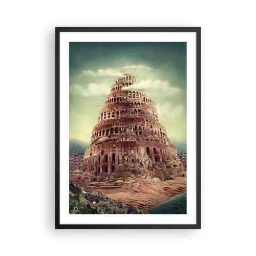 Pôster com moldura preta - A mítica Torre de Babel em uma paisagem pitoresca - 50x70cm - Torre de babel - Decoração de parede moderna para a sala de estar e quarto ARTTOR
