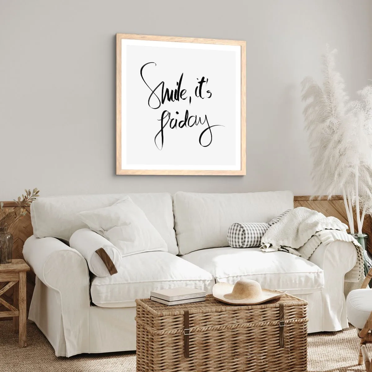 Pôster com moldura de carvalho claro - Verdadeira alegria - 60x60 cm