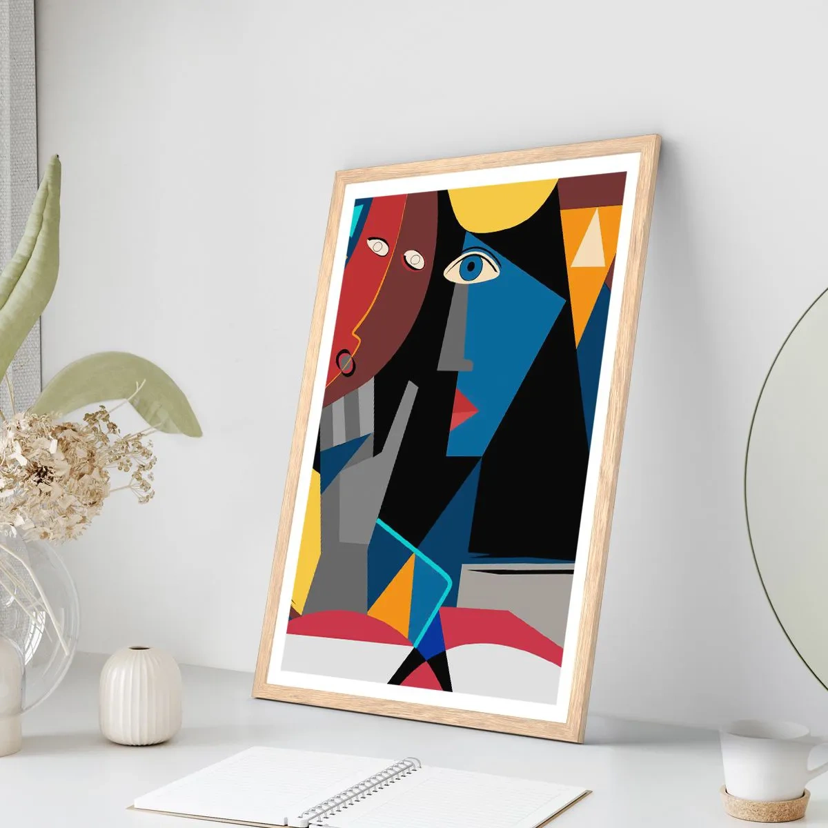 Pôster com moldura de carvalho claro - Uma conversa entre cubistas - 40x50 cm